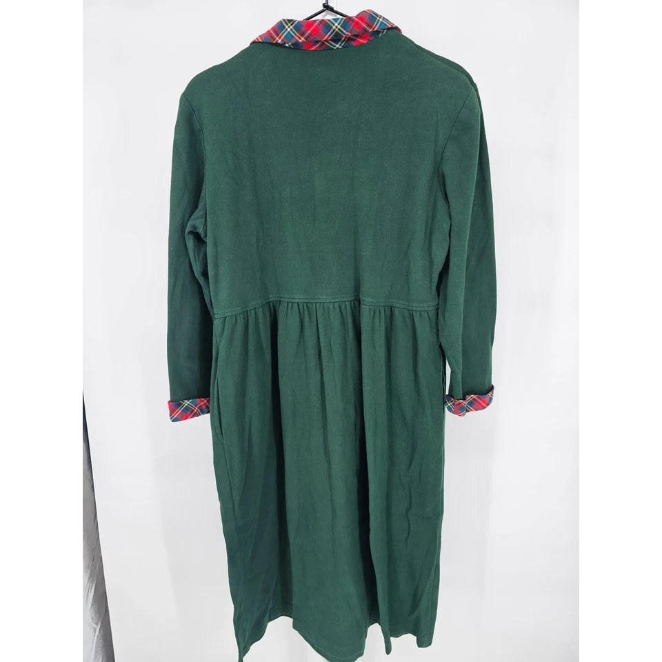 Vintage 1990s Talbots Womens Sz M Long Sleeve Maxi Cotton Dress Green Plaid Trim - Image 4 of 4