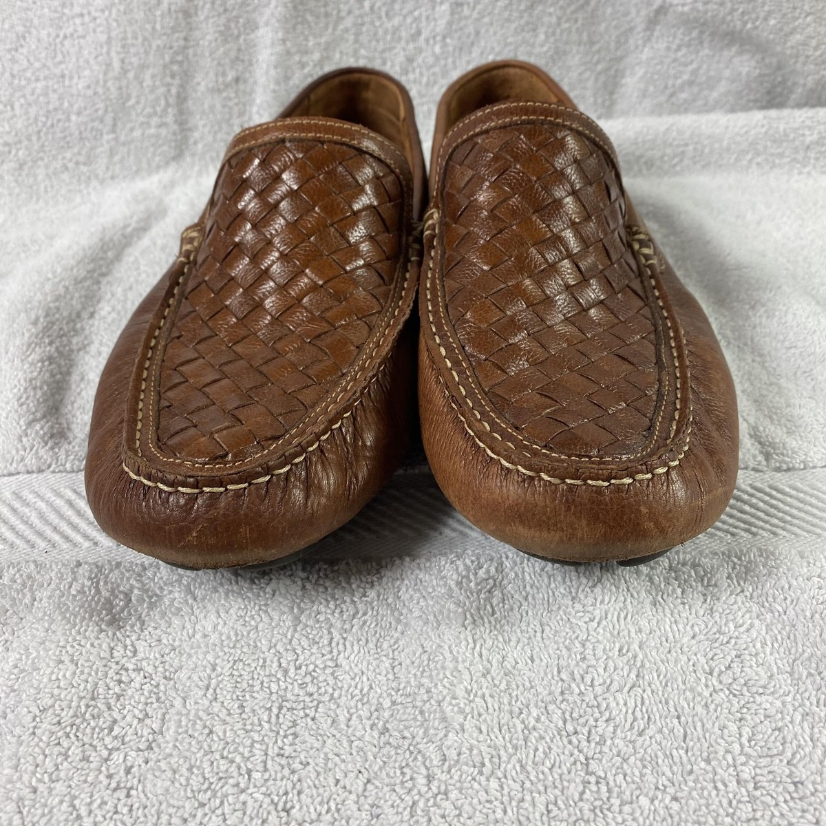 Johnston & Murphy Shoes Mens Size 9 Brown Leather Woven Slip  display picture 1