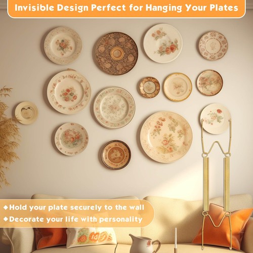 14 pcs Plate Hangers for The Wall, 4/6/8/10/12 Inch Invisible