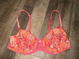 Aubade Paris Pink Lace Floral Wired 75 34 C Bra Lingerie Women&rsquo;s vintage 