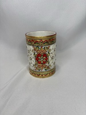 Indian Meenakari Marble Stone Pen/makeup Brush Cup Holder Hand Carved & Painted