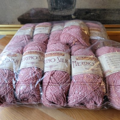 Thorobred Merino Silk Yarn Lot 10 Skeins Pink Shade 259 Same Dye Lot Wool Silk