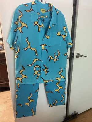 GOLF Wang Men's Flame Print Blue Button-Front Shirt and Pant Set