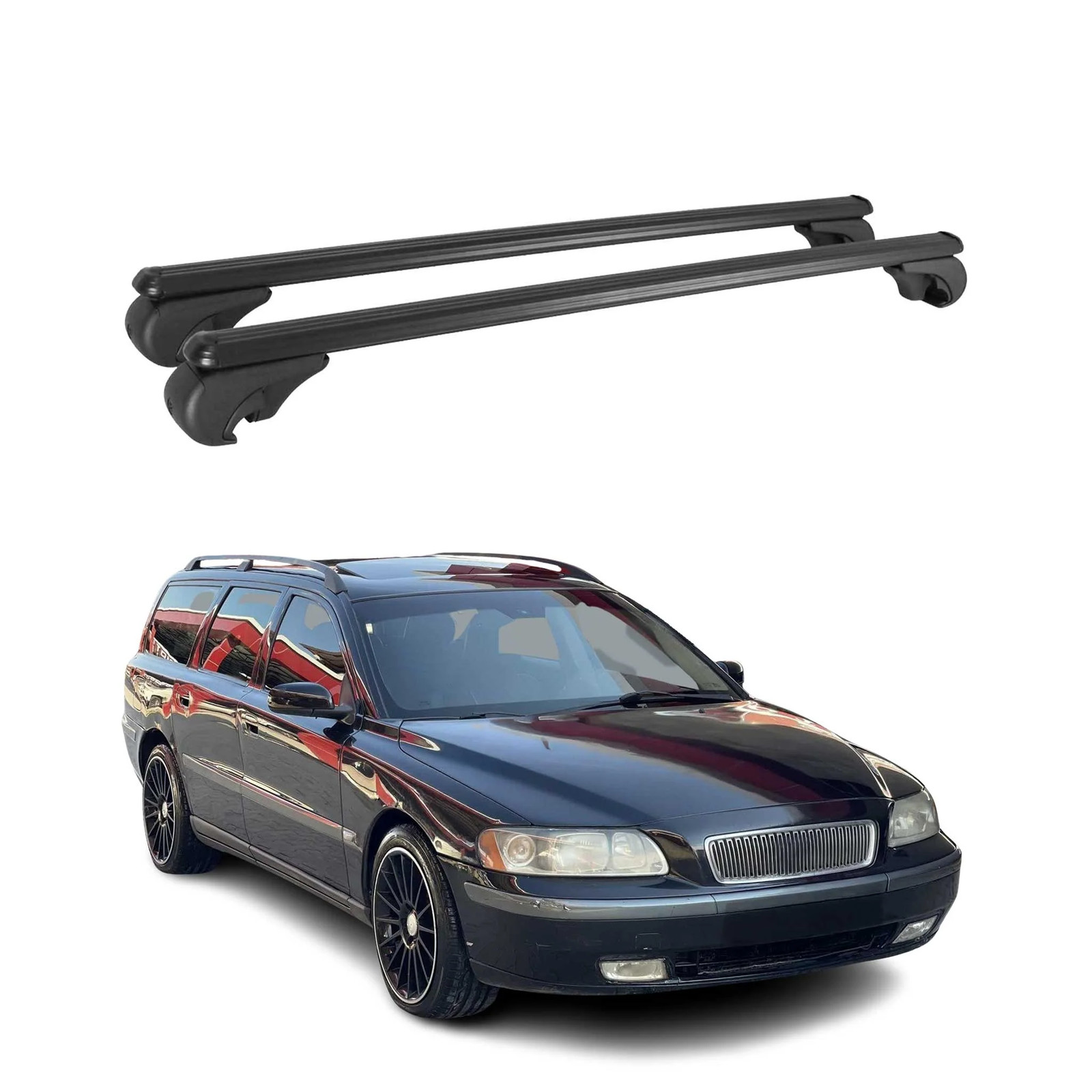 Barres de toit transversales haut de gamme alu noir pour Volvo V70 XC70 00-07