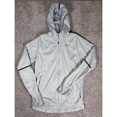 Nike Shield Running Jacket Women's Size S Gray Lightweight Hooded Zip Up (READ)