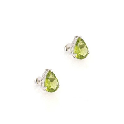 Natural Pear Cut Peridot Gemstone Studs Earrings Birthday Gift 14K White Gold s9