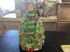 Christmas Tree Shaped Ceramic Cookie Jar