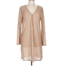 Brochu Walker Linen Silk V Neck Plunge Midi Dress Neutral Sand Size L