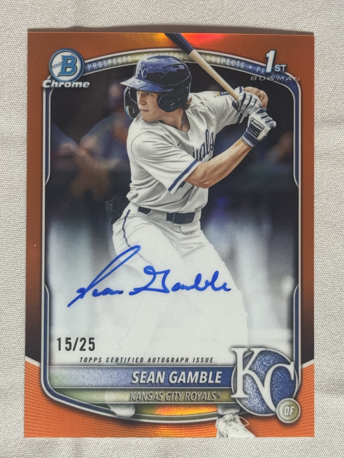 2025 Bowman Draft Chrome Sean Gamble 1st Bowman Orange Refractor Auto /25