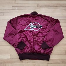 Vintage Chevrolet 40 Bomber Jacket Game Sportwear Satin Maroon 80s Men Large USA
