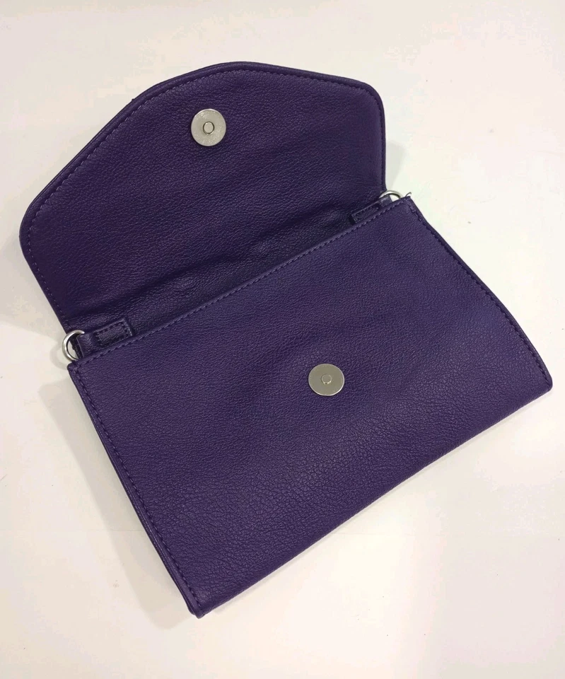 Bolso sin asas bandolera Grace Adele púrpura de imitación de cuero y estrás nuevo Foto 4 de 4