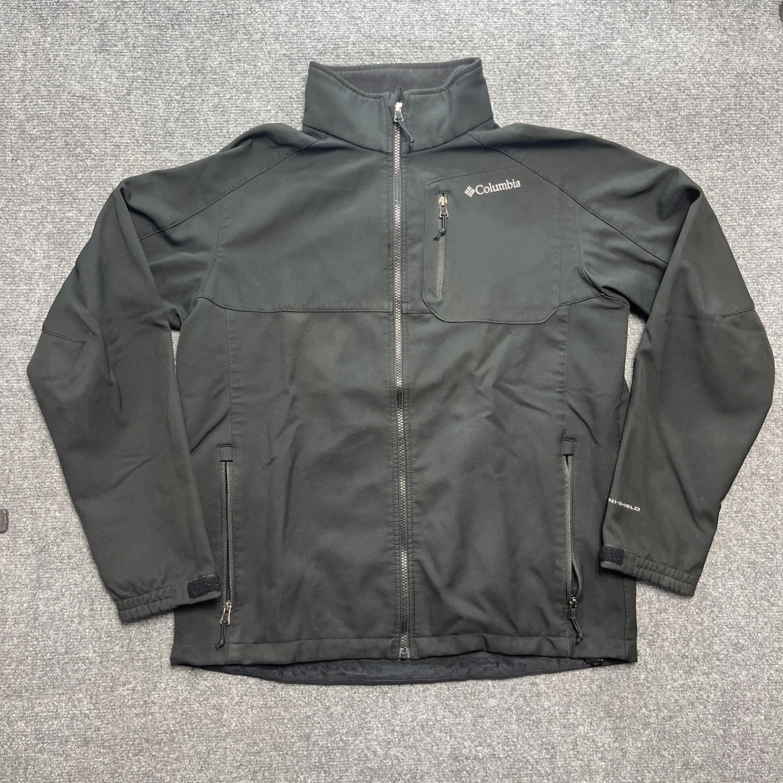 Columbia Men’s Jacket, Large, Black, Full, Zip Softshell Fleece Lined. 482B8