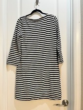 J CREW Black/white Stripe Long Sleeve Shift Tunic Dress Mediums Back Zip