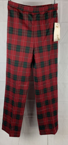 Vtg. Knitmakers Red Green Plaid Polyester Pants Re