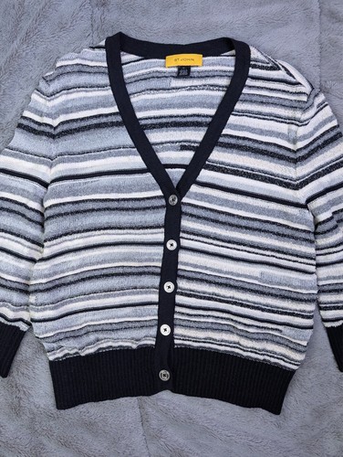 St John Womens XL Striped Metallic Cardigan Sweater Wool Blend Knit USA - Picture 2 of 10