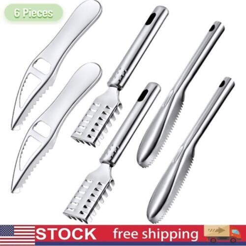 6Pcs Stainless Steel Fish Scale Remover Fish Scaler Kitchen Fish Cleaning Tools