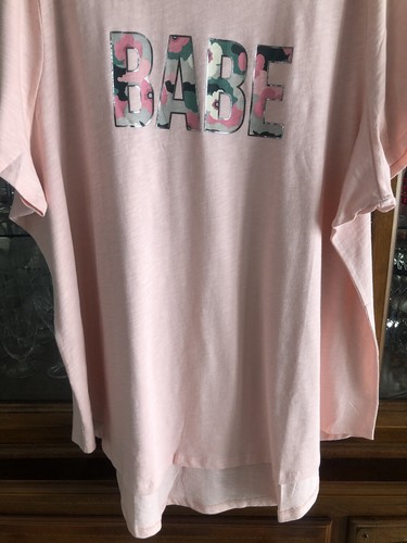 Lane Byrant women’s plus 26/28 “Babe" shirt pink multi s/s cotton camo NWT - Picture 5 of 12