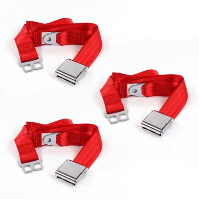 AMC AMX 1967 - 1974 Airplane 2pt Red Lap Bench Seat Belt Kit - 3 Belts