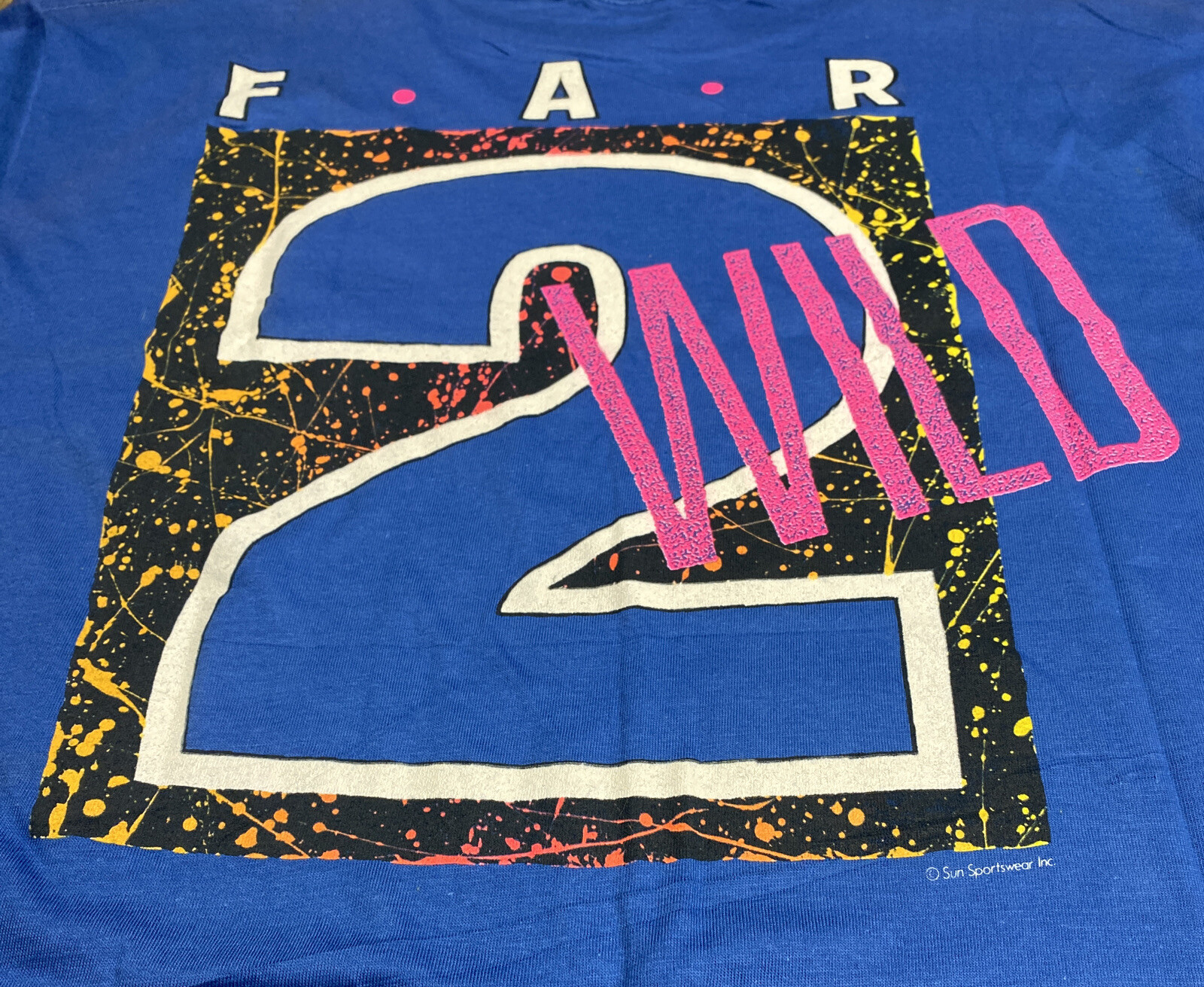 Vintage 90s Faded Single Stitch Sun Sportswear T Shirt Neon Colorful Logo surf.