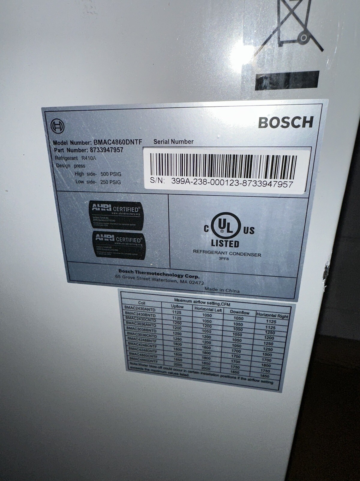 5 Ton Bosch 24.5" Cased Coil, BMAC4860DNTF