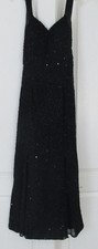 Pappel Boutique Evening Maxi Long Dress Sleeveless Black Silk Beaded Womens 4-6