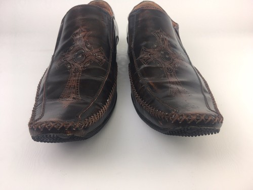 Mocasín cruzado De La Rentis para hombre cuero marrón con angustia exclusivamente dorado París 10.5 - Imagen 8 de 11