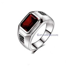 Natural Garnet  Spinel Gemstones with 925 Sterling Silver Ring for Men's 7898