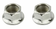 NEW! ABSOLUTE FRONT/REAR STEEL HUB AXLE NUT 14 MM SIZE IN CHROME SOLD BY PAIR.