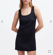 MADEWELL Mini Dress Women 10 Black 100% Linen NEW Cross Back A-Line NQ326