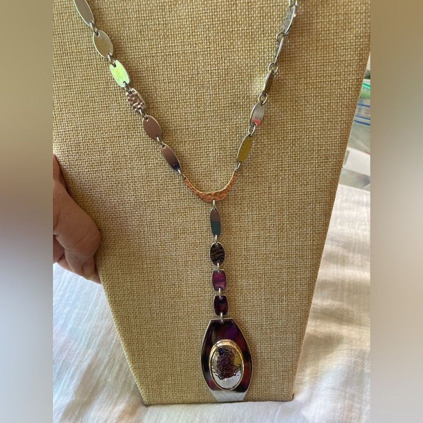 Chico’s Hammered Statement Link Two Tone Pendant … - image 1