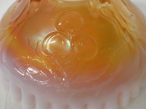 Vintage Carnival Glass Scalloped Orange Iridescent Opalescent Bowl Frosted White - Picture 4 of 6