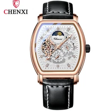 CHENXI Men Automatic Watch Rectangle Males Mechanical Watch Leather Wristwatch