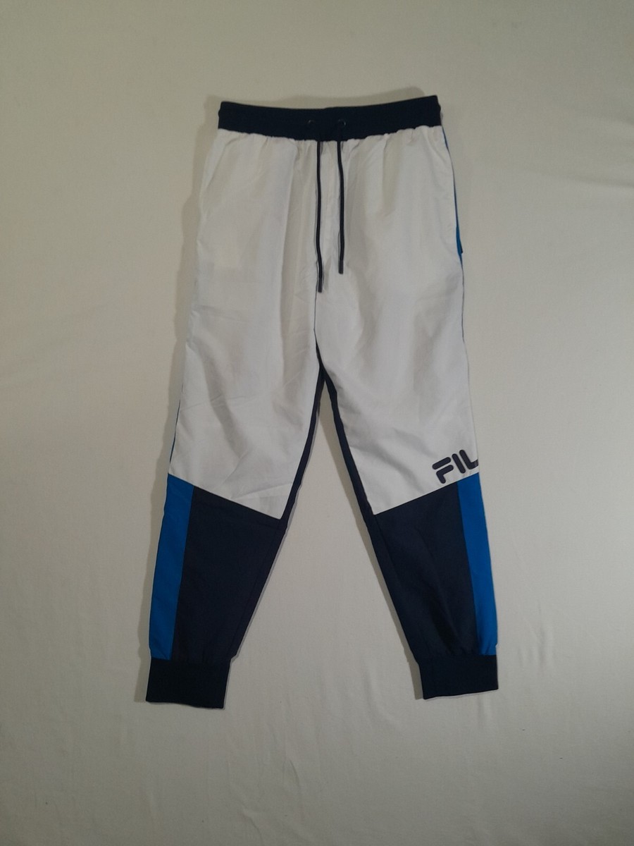 Fila Hudson Track Pants Men's Small White Blue mesh lined elastic waist  30x29 | eBay