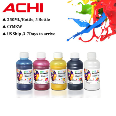 ACHI CYMKW DTF INK For Epson A3 DTF T-Shirt Printer 5X250ml 5 Color