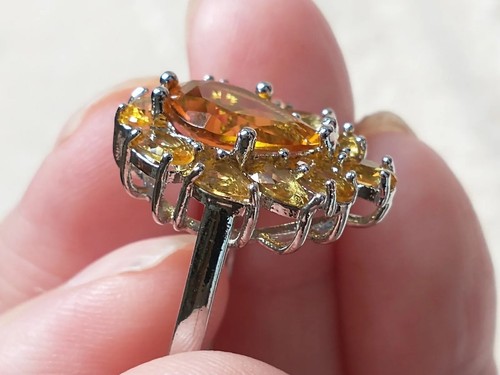 Yellow Honey Topaz Leaf Halo Statement Sterling Silver Ring Very Sparkly! sz 7 - Picture 4 of 20