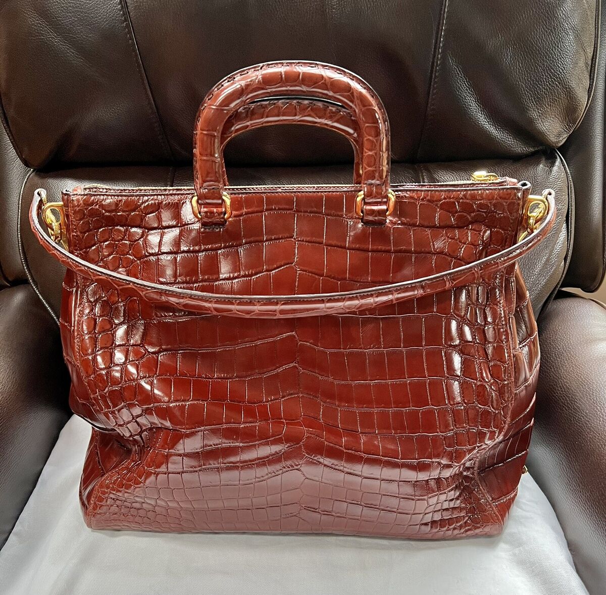 PRADA CROCODILE Handbag, Top Handles And Shoulder Strap PRADA CROCODILE Handbag, Top Handles And Shoulder Strap