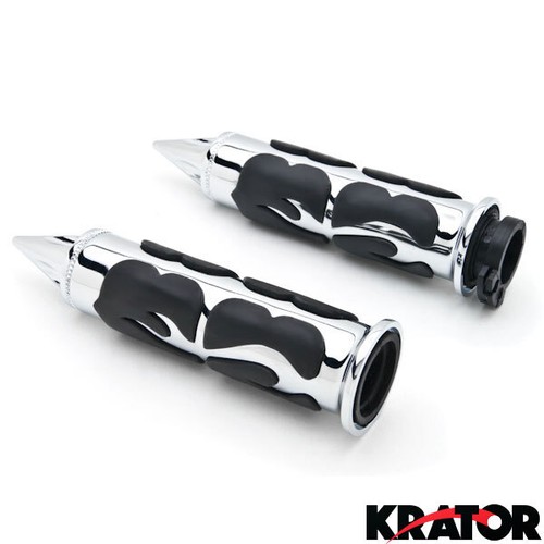 Spike Flame Chrome Motorcycle Handlebar Hand Grips for Harley Davidson Yamaha - Picture 2 of 4