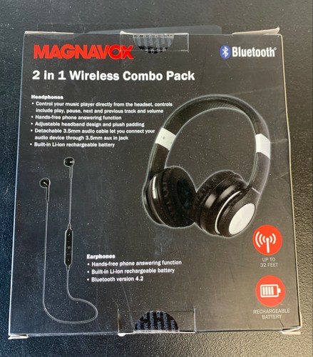 Magnavox 2 In 1 Wireless Combo Pack Bluetooth Headphones Portable KIT 040423r - Picture 4 of 5