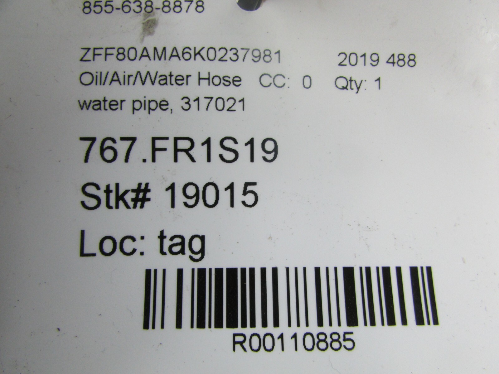 Ferrari 488, Header Tank Pipe, Used, P/N 317021