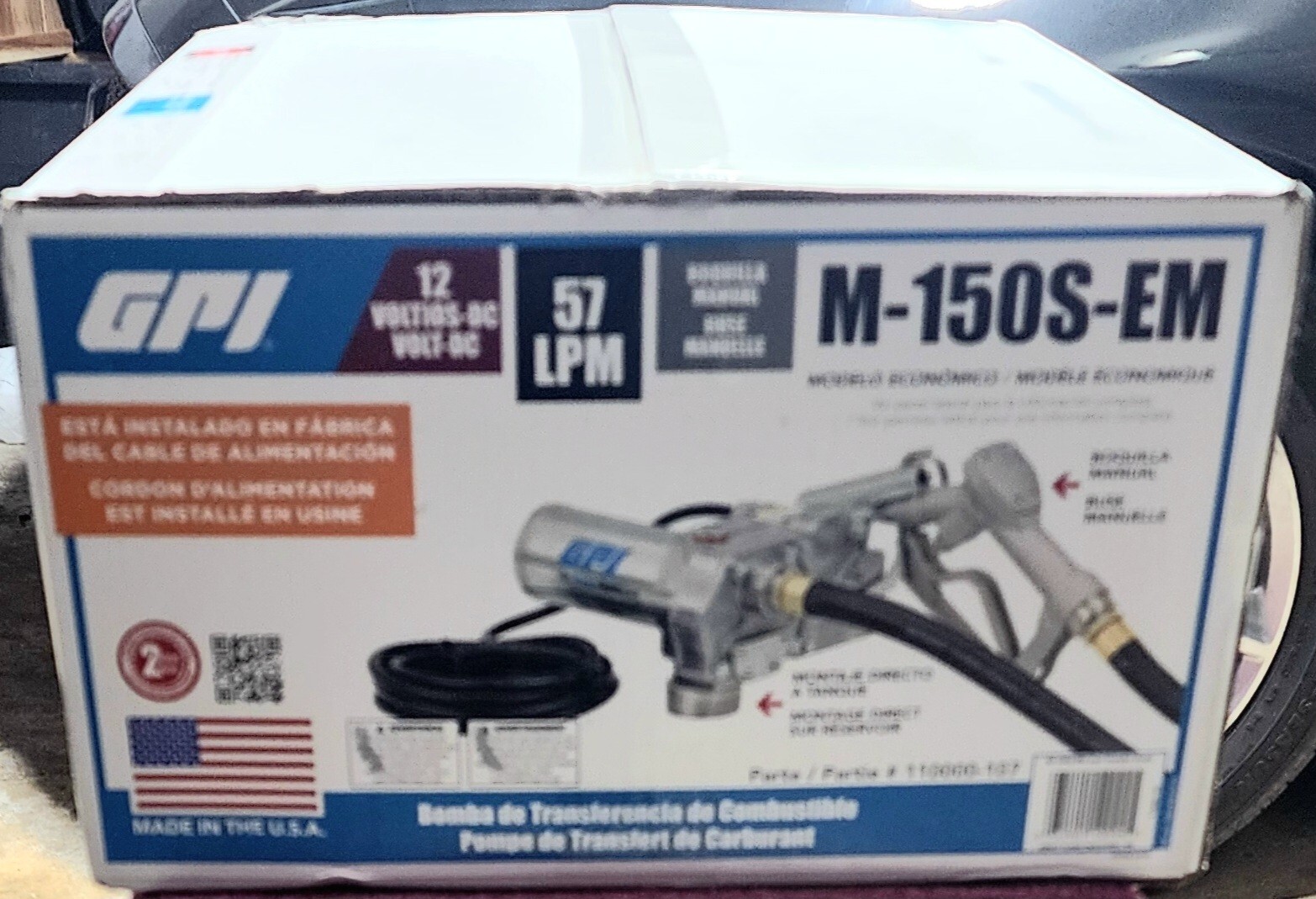 GPI M150sem 12 Volt Fuel Transfer Pump 15 GPM Manual Nozzle Hose 12v