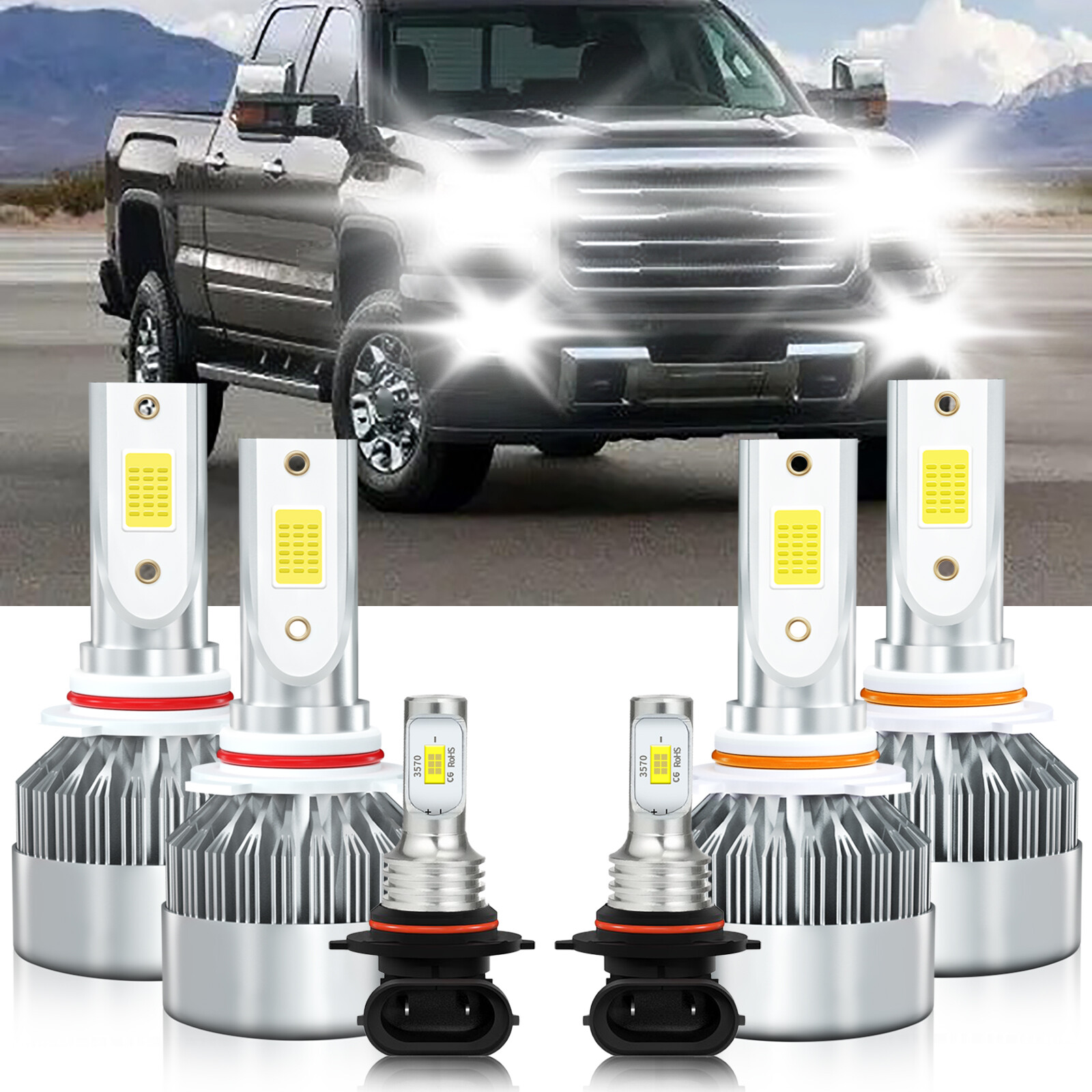 LED Headlight Bulbs High Low Fog Light For GMC Sierra 1500 Classic 2007-2007