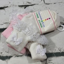 Vintage Cascade Kids Socks Girls 0-9mos Pack Of 3 Lace Trim Bows NOS