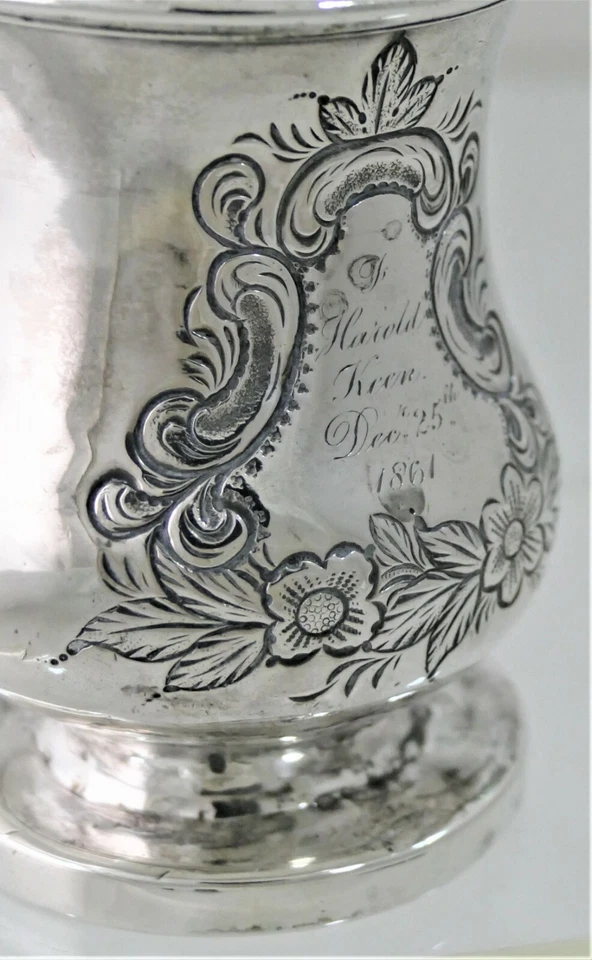 1840 年 Samuel Kirk 硬币银色手工编织 XMAS 儿童杯雕刻追逐 5 盎司 — 第 3/4 张图片