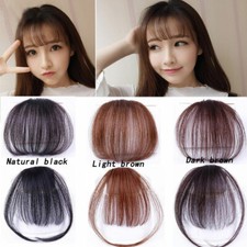 2PCS Front Neat Bangs Real Human Hair Clip Extension In Bang Thin Hair Piece USA