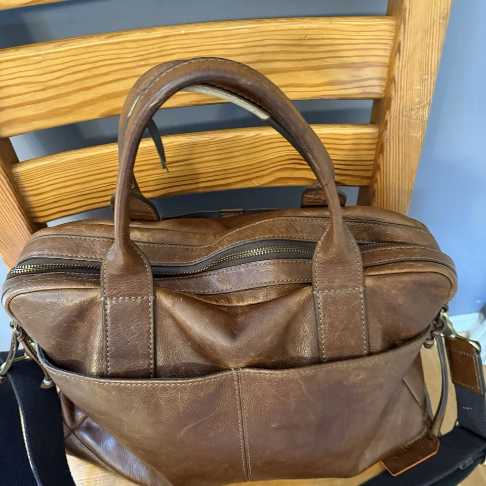 Fossil Tan Brown Leather Messenger Work Travel Bag - Image 2 of 4
