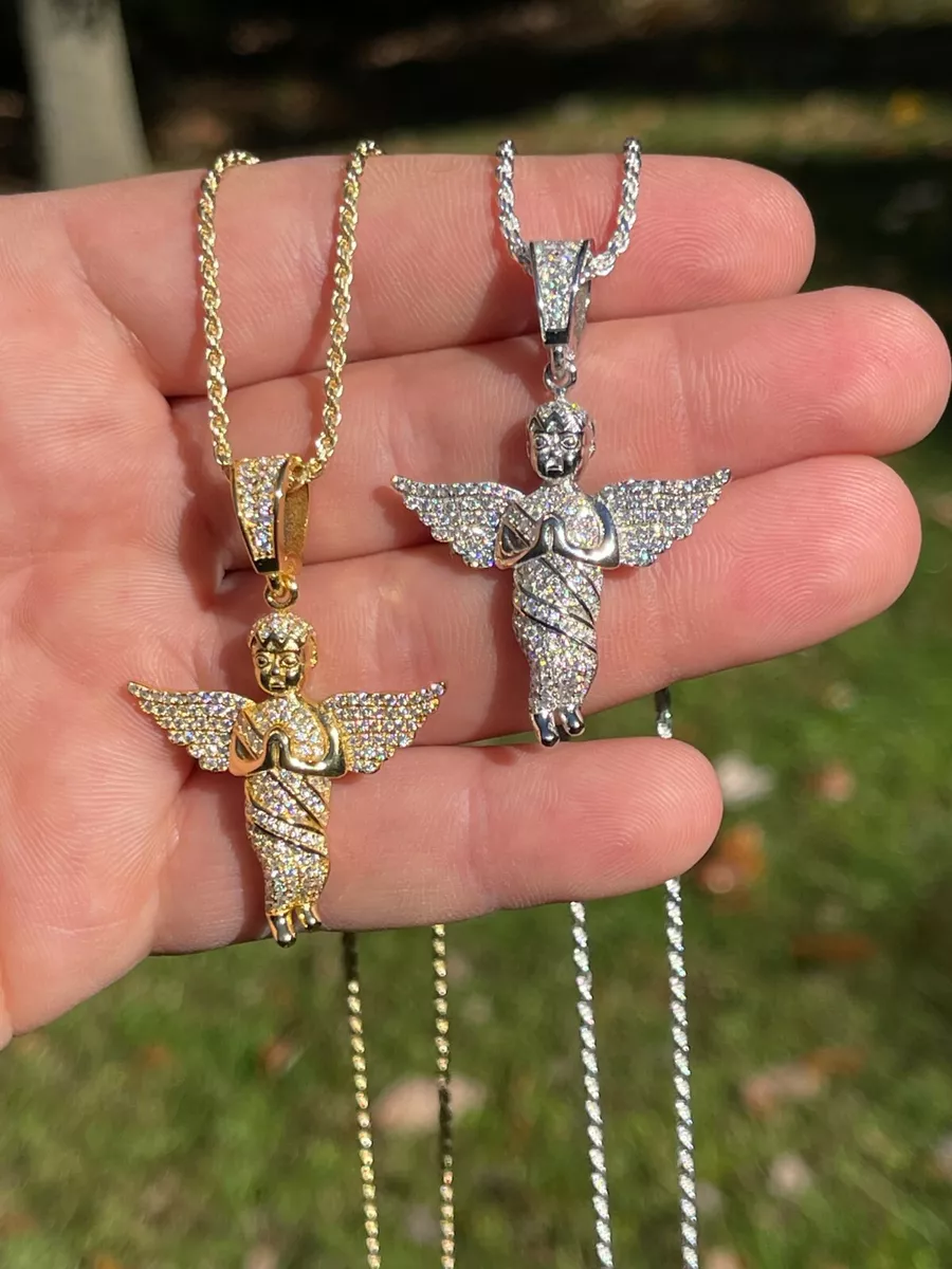 HipHop Praying Angel Pendant 925 Silver Gold Plated MOISSANITE