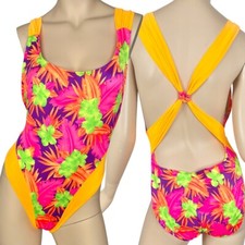 Vintage 80s 90s Fredericks Of Hollywood Swimsuit Tropical Print Size Small