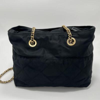 PRADA Chain Shoulder Bag Quilted Nylon Triangle Black | eBay