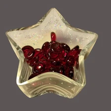Star Shape Glass Votive Candle holder Red Marbles Tealight