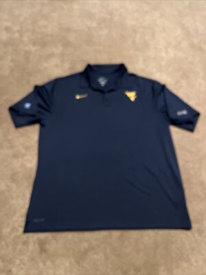 Nike Elite Dri Fit West Virginia Shirt Mens XL Blue Short Sleeve Polo NCAA 